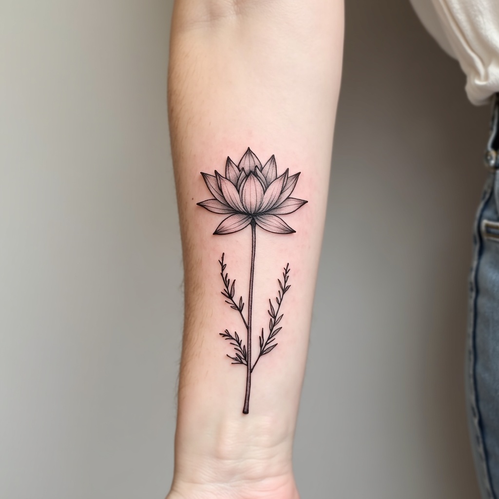 Fineline de flor de lótus no antebraço