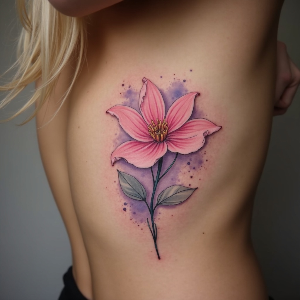 Aquarela floral rosa e lilás na costela