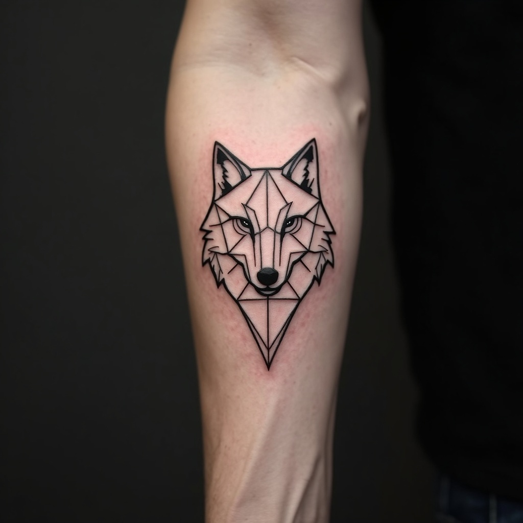 Lobo geométrico em fineline no antebraço