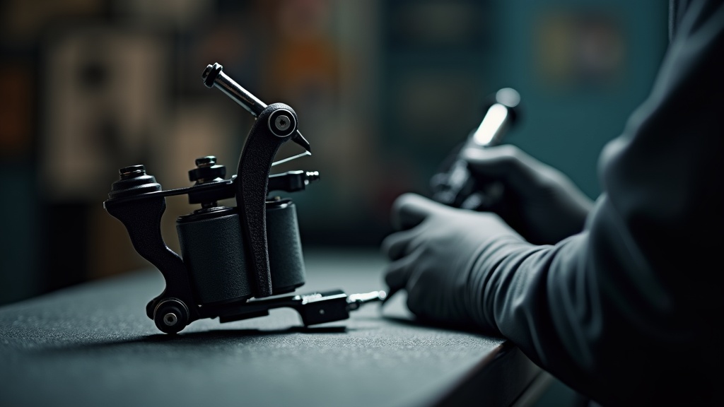 Equipamento profissional de tatuagem em uma estação de trabalho